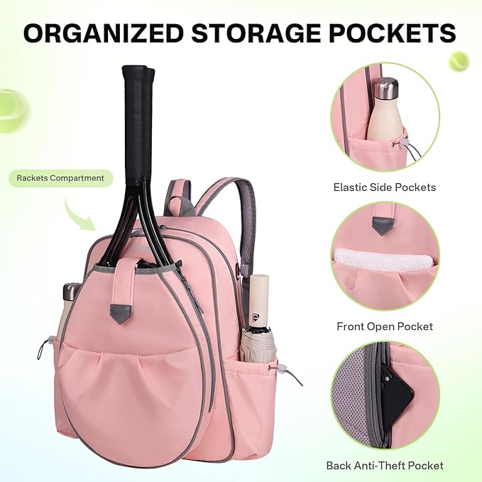 Tennis Bags for Women, Waterproof Tennis Sling Crossbody Shoulder Backpack Holds 2 Rackets, Tennis Racket Bag for Pickleball Badminton