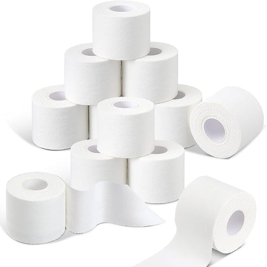 Hoolerry 12 Rolls 130 Yard Athletic Sports Tape Pre Wrap Very Strong Easy Tear No Sticky Residue Tape for Fingers Ankles Wrist Injury Wrap, Football Baseball Hockey Soccer(2 Inch,White)