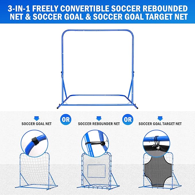 Three Mode Soccer Goal & Rebounder Net & Target Net,Four Targets for Precise Training,Tough-Built for Intense Shots,Quick-Switch Angle Soccer Training for Control/Passing Practice for Kids Teen