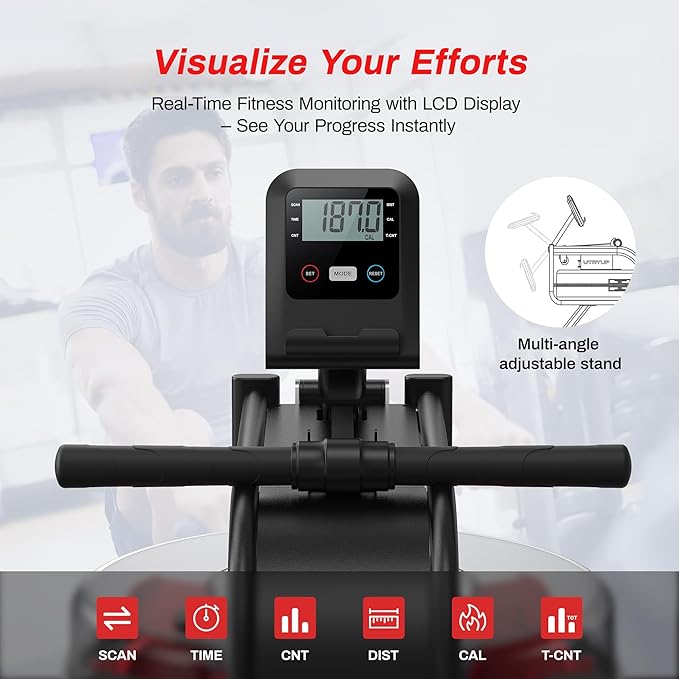Magnetic Rowing Machines for Home (R05), Water Rowing (R10), 16 Levels of Quiet Resistance Foldable Compact Rowing Machine 350 LB Weight Capacity with Bluetooth, App Supported, Tablet Holder