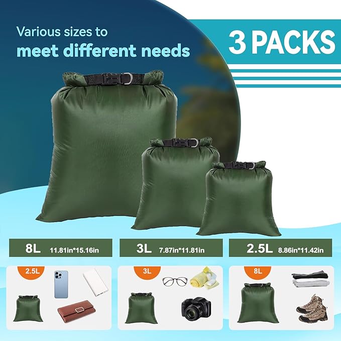 6PCS Dry Bags Waterproof, Lightweight Dry Bags for Kayaking Waterproof,Outdoor Waterproof Bag for Kayaking Hiking Boating Camping