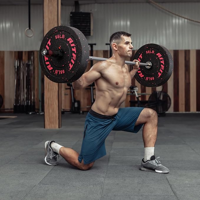 RitFit Barbell Weight Set - 4/6FT Olympic Barbell with Weight Plates (55-275LB Total) - Weightlifting Equipment for Squats, Curls, Deadlifts, Presses, Hip Thrusts