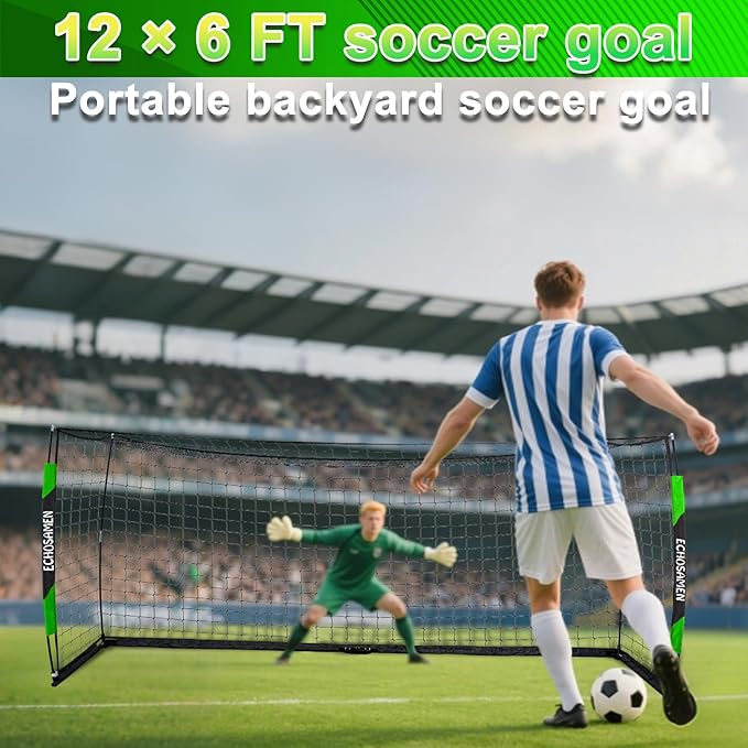 12X6FT/6X4FT Soccer Goal, Portable Soccer Goals for Backyard, Easy to Carry, Easy to Install, Comes with 1 Carry Bag, 4 Ground Nails, Youth and Adult Training Equipment.