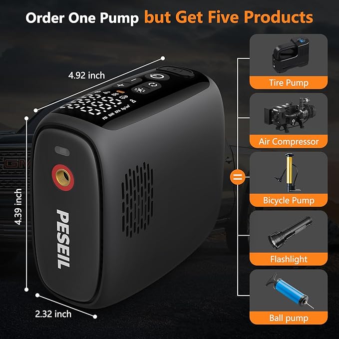 Tire Inflator Portable Air Compressor, 28 Cylinders 12V Air Compressor, 140W Auto Shut-Off with LED Light 150psi Pump, Portable Air Compressor for Car Tires, Bicycle, Moto, Ball etc.