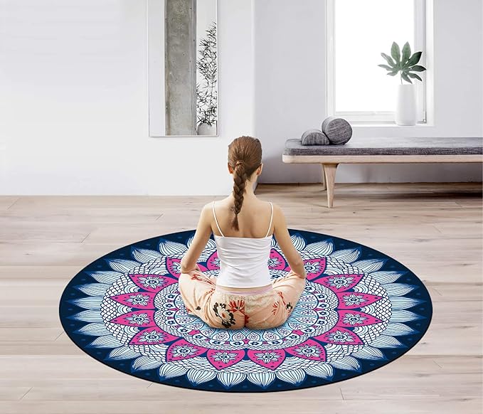 Pilates Mat Round Oversize Yoga Mat Suede Rubber Non-Slip Dia 140cm Exercise Mat Meditation Mat Workout Mat for Home Outdoor