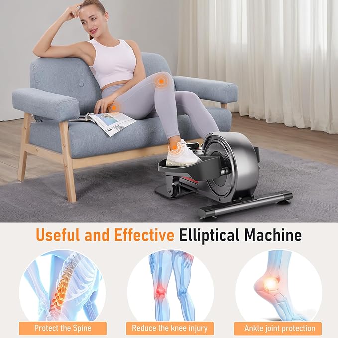 Under Desk Elliptical Elliptical Exercise Machine Ellipse Leg Exerciser with LCD Display 8 Adjustable Resistance Levels Whisper Quiet for Forward and Reverse Direction for Adult