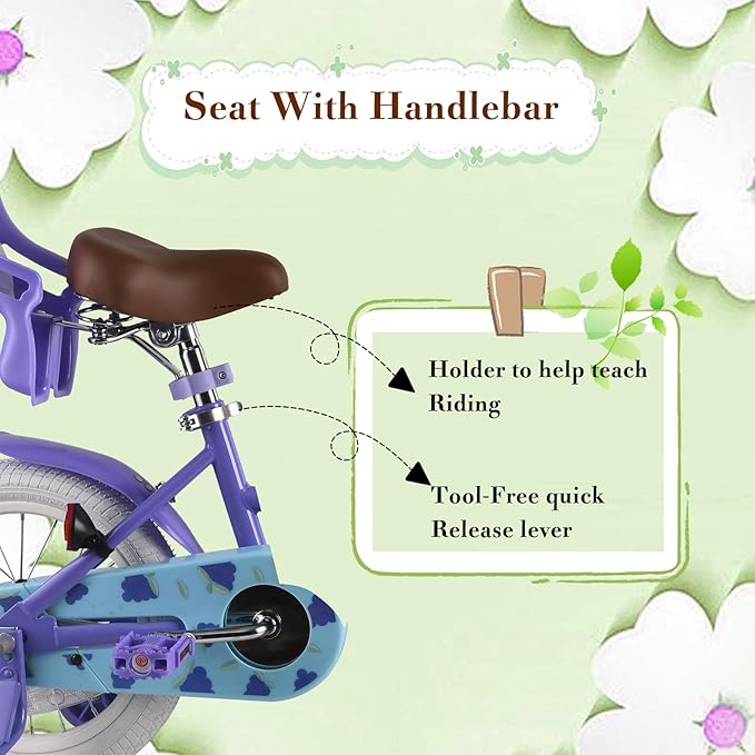 RULLY Fruit Kids Bike 12 14 16 Inch Bicycle for Girls Ages 2-7 Years, Training Wheels Included, Girl Bikes with Basket & Doll Seat