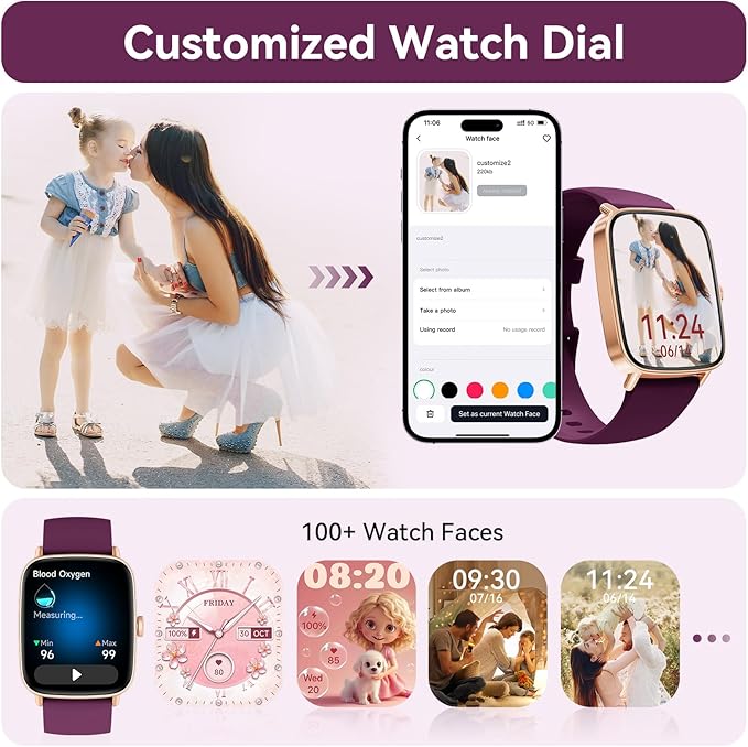 Tensky Smart Watch for Women Android & iPhone, 1.85" Touch Screen Fitness Tracker with Answer/Make Call, IP68 Waterproof 24/7 Sleep/Health Monitor, Pedometer, 100+ Sport Modes (2 Bands)