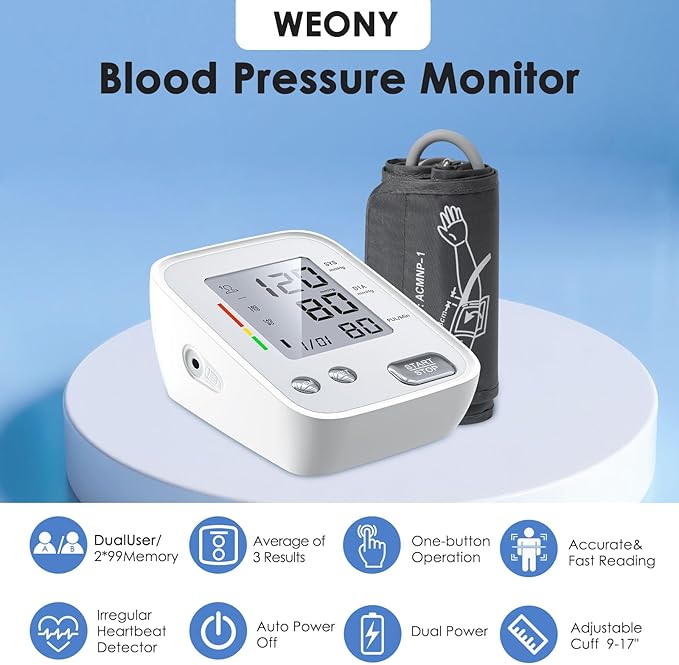 Blood Pressure Monitors for Home Use, Upper Arm Blood Pressure Monitor with Adjustable 9-17" Bp Cuff, 2x99 Memory, High BP Machine with USB Cable and Carrying Bag