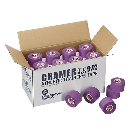 Cramer Team Color Athletic Tape, Purple, For Ankle, Wrist, and Injury Taping, Helps Protect and Prevent Injuries, Promotes Faster Healing, Athletic Training First Aid Supplies, 1.5", Bulk 32 Roll Case