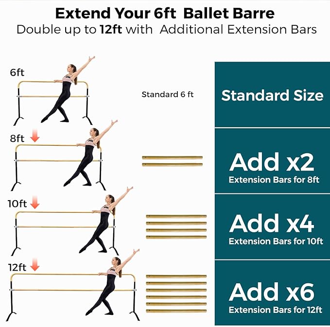 Ballet Barre Portable for Home or Studio, Height Adjustable Bar for Stretch, Pilates, Dance or Active Workouts, Single or Double Bar, Kids and Adults