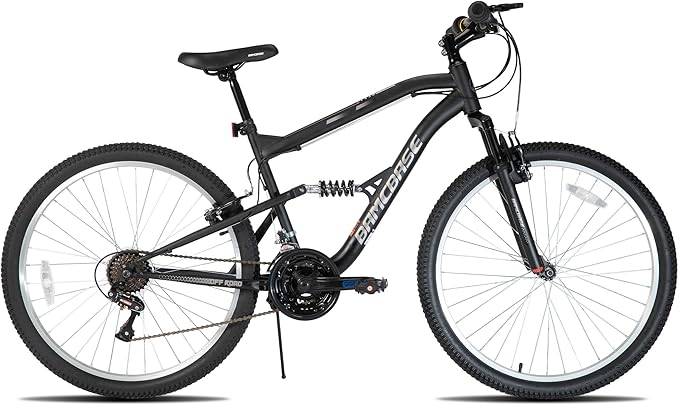 Hiland Full Suspension Mens Mountain Bike, 18 Speed, 26 Inch Wheel, Dual V Brake Bike for Men Womens Adult Bicycle