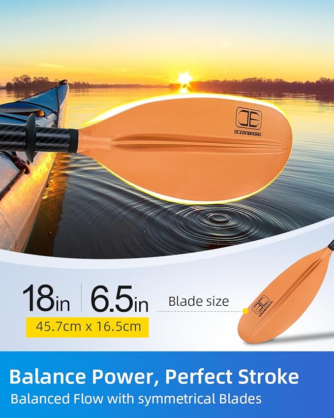 OCEANBROAD Adjustable Carbon Fiber Kayak Paddle 86in/220cm to 94in/240cm Kayaking Oar for Adults with Paddle Leash 1 Paddle