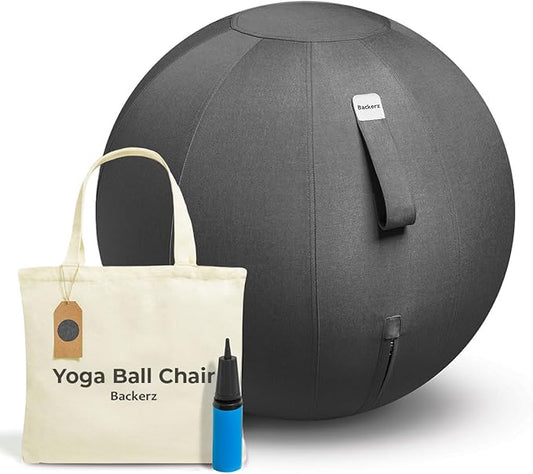 Balance Ball Chair for Office & Home - Ergonomic Exercise Ball for Posture & Back Pain Relief, Yoga Ball Chair - Sitting Ball with Washable Linen Cover