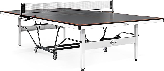 SereneLife Indoor Table Tennis Table – Durable MDF Top for Optimal Bounce, Foldable Design, Swivel Locking Wheels, Net & Paddle Storage, Quick 40-Min Assembly, Box Steel Apron, Matte Grey Finish