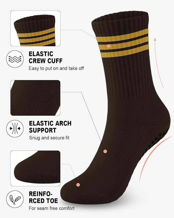 6 Pairs Grip Pilates Socks for Women, Non-slip Yoga Athletic Socks for Barre Ballet Barefoot Workout Hospital