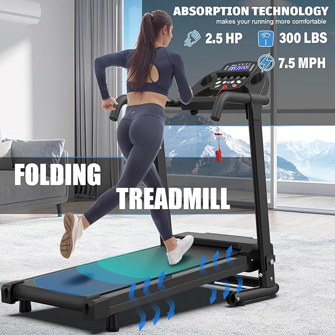 FYC Foldable Treadmills for Home, Portable Treadmill with Handles, 2.5HP Treadmills 300 lb Capacity, APP Control, Fitness Folding Walking Pad with LED Display