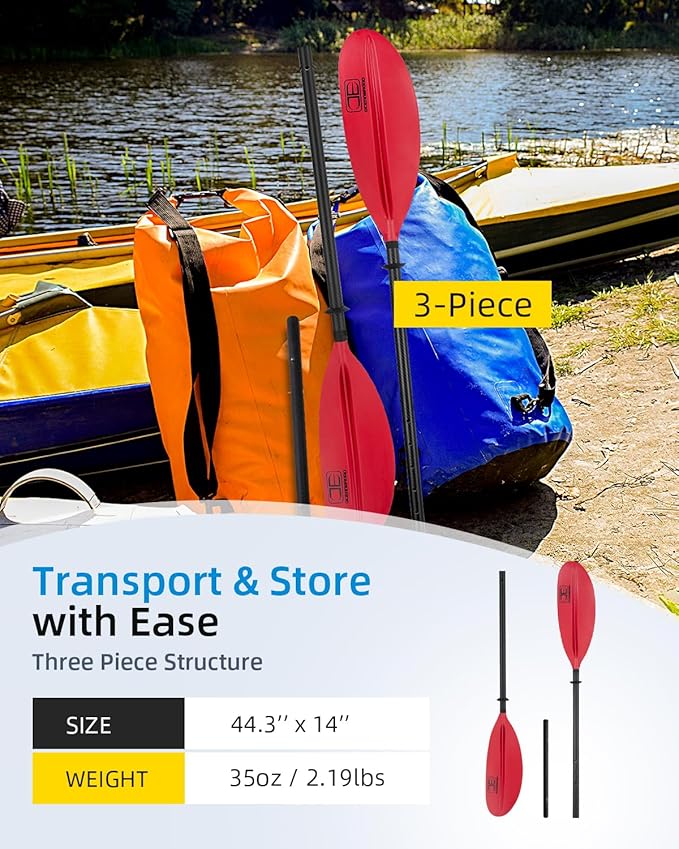 OCEANBROAD Adjustable Carbon Fiber Kayak Paddle 86in/220cm to 94in/240cm Kayaking Oar for Adults with Paddle Leash 1 Paddle