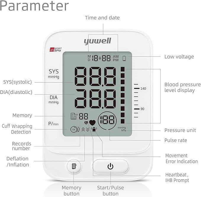 yuwell Blood Pressure Monitor for Home Use, Digital Monitors with Wide Range Arm Cuff, 99 Memories and Voice Broadcating, Batteries and AC Adapter inluded, Style 660 Series