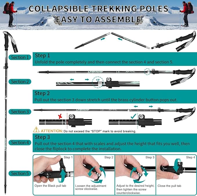 Trekking Poles - 1pc Sports Aluminium 7075 Anti Shock Walking Trekking Hiking Stick Pole,Ultralight Alpenstock,Adjustable Quick,Single Collapsible Pole