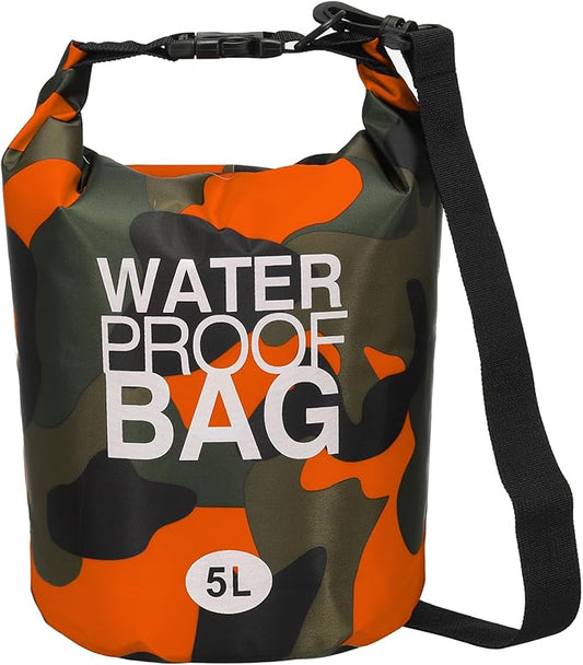 Waterproof Dry Bag, 5L Fit for Women Men Water Proof Bags Lightweight Dry Storage Floating Backpack with Whistle for Travel Boating Kayaking (Orange Camouflage)