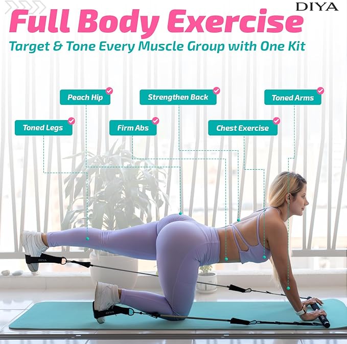 Pilates Bar Kit with Resistance Bands, Stretched Pilates Bar for Women & Men, 140 lbs Equipment for Legs, HIPS, Waist, Arms, Back, Core, Adjustable 3-Section Home Gym Kit for Full-Body Workouts