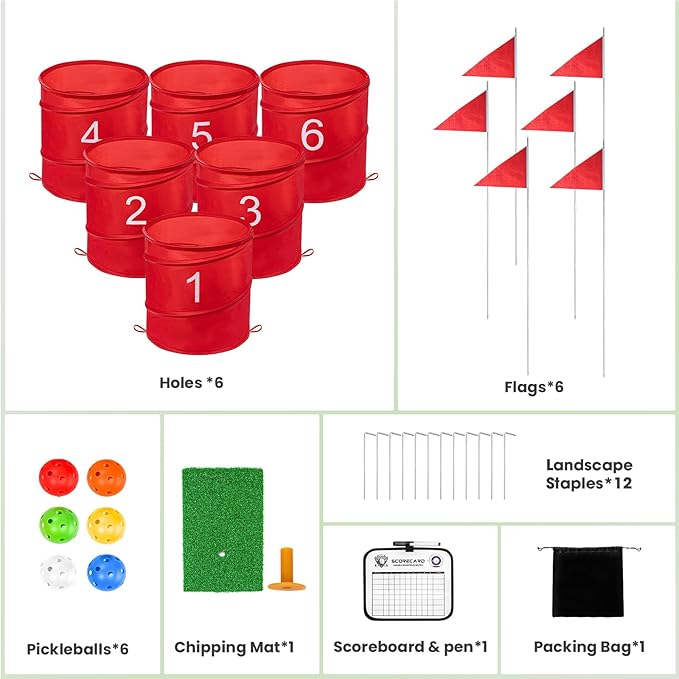 Golf Bucket Yard Game, Backyard Golf Game for Adults Family Kids, Portable 6-Hole Golf Course for Outdoor, Lawn, Park, Beach, Yard, Field Day, Family Reunion, Party Games