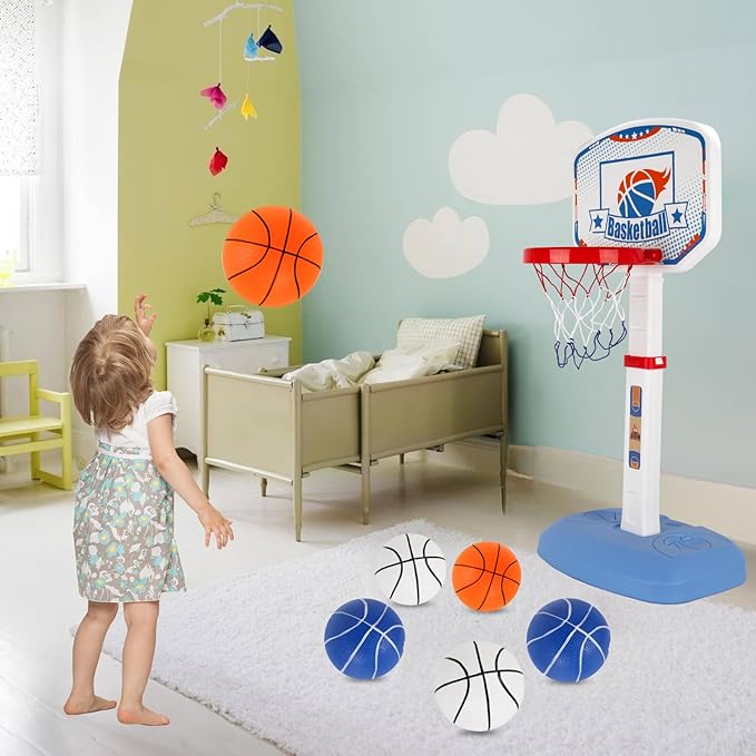 M SANMERSEN Mini Basketball Set, 6 Pack 6.3" with Pump, Durable PVC Toy Basketball, Mini Hoop for Toddlers, Kids, and Teens - Perfect for Indoor, Outdoor, and Pool Play