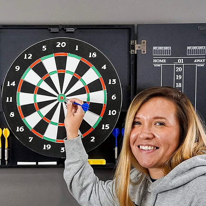 THOUSAND OAKS BARREL CO. | Personalized Dartboard & Cabinet Set with 6 Steel Tip Darts