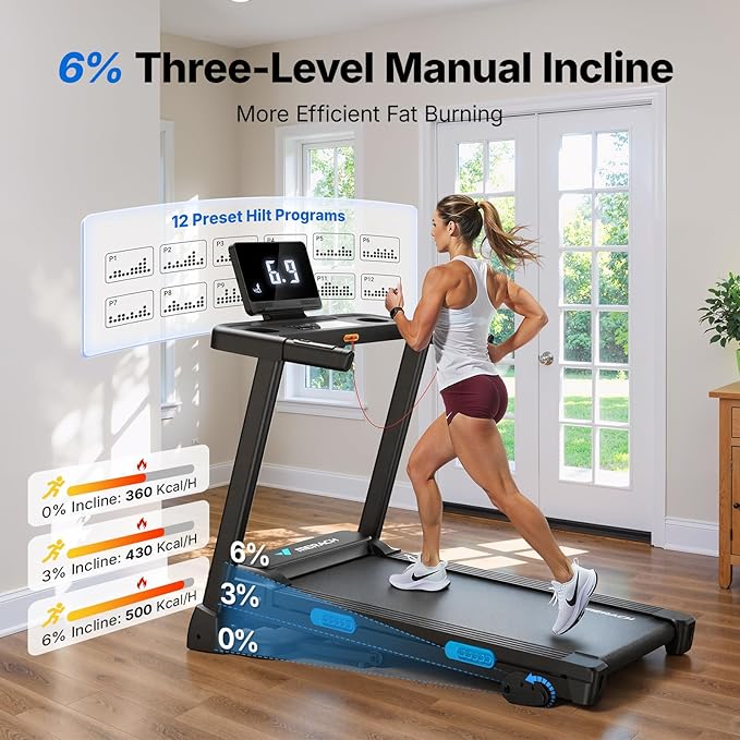 MERACH Foldable Treadmill with Incline, 7.5MPH Quiet Treadmills for Home with Double Deck Technology, 4 Silicone Shock Cushion, Heart Rate Monitoring,16.5" Wider Belt, APP