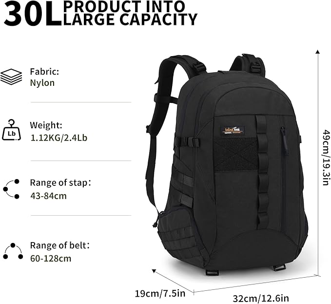 WindTook 40L Military Tactical Backpack for Men and Women,Molle Hiking daypacks Assault Pack 3 Day Bug Out Bag for Camping Travel Army Hunting Gym Rucksack Survival (Black)