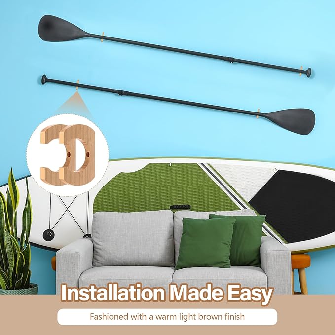 Kayak Paddle Holder, Kayak Oar Holder to Keeper Hanging Oar for Wall Decor, Paddle Storage Rack, Wooden Board Accessories for Sup Canoe Dragon Boat Paddles