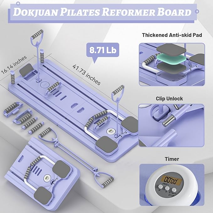 6 in 1 Pilates Board, Foldable Pilates Reformer Set, Multifunctional Pilates Reformer Board for Home, Full-Body Workouts (Women & Men)