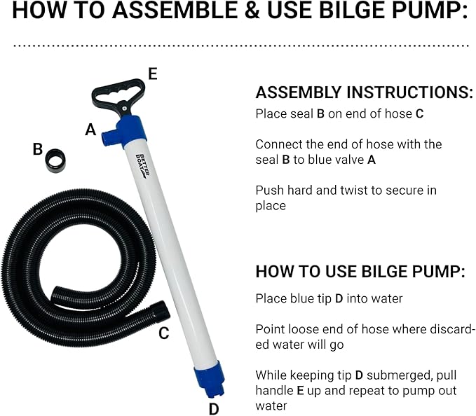 Manual Bilge Pump for Boats, Kayak, Canoe, Hand Water Pump with Hose, Portable Handheld Siphon Bailer, 25 Gallons Per Minute Suction, Marine Grade Large