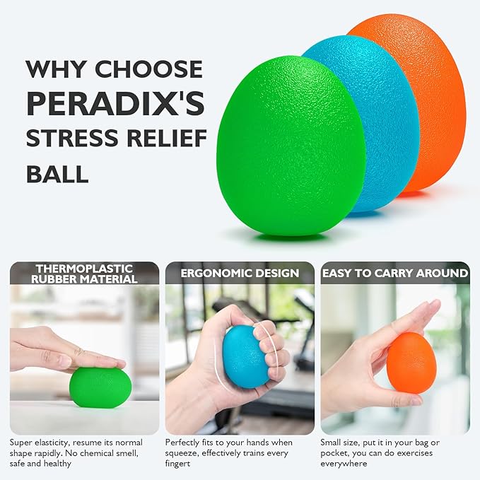 Peradix Hand Grip Strength Trainer, Stress Relief Ball, Wrist Rehab Therapy Hand Grip Equipment Ball Squishy Tools - Set of 3 Finger Resistance Exercise Squeezer