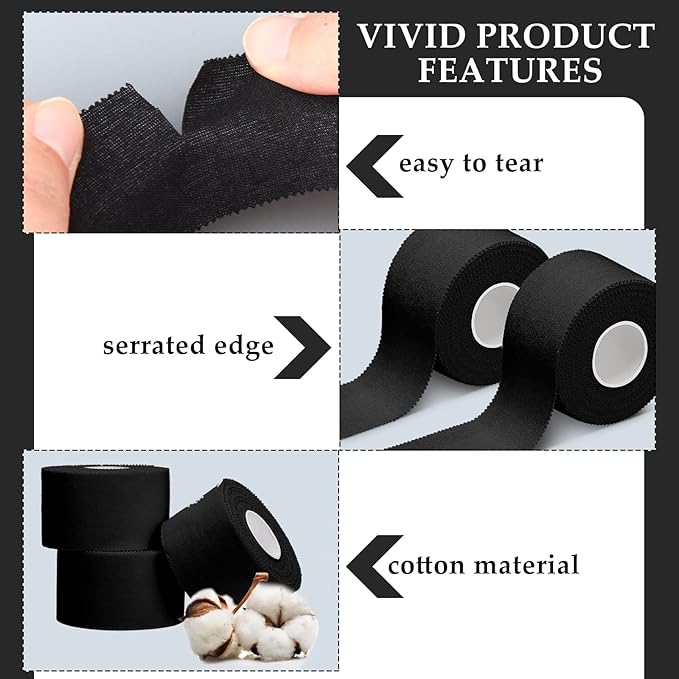 Hoolerry 12 Rolls 130 Yard Athletic Sports Tape Pre Wrap Very Strong Easy Tear No Sticky Residue Tape for Fingers Ankles Wrist Injury Wrap, Football Baseball Hockey Soccer(1.5 in,Black)