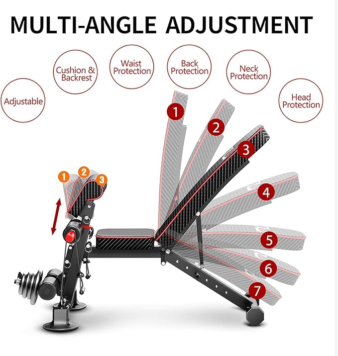 Adjustable Weight Bench Utility Workout Bench for Home Gym,Foldable Incline Decline Benches for Full Body Workout,Maximum Weight 600 Lbs