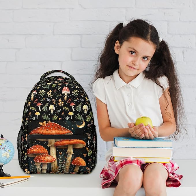 Mushroom Backpack for Boys Girls Bookbags Lightweight Adjustable Elementary Middle High School Bags for Kids Children Teenagers Travel Daypack Laptop Hiking Backpacks