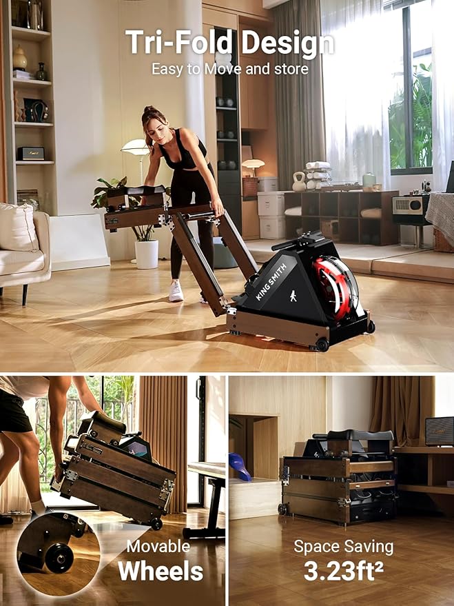 Water Rowing Machines for Home, WR20 Foldable Row Machine, 331LB Weight Capacity, Water Rower Machine with LCD Monitor, App Supported and Comfortable Seat for Folding Water Rowers