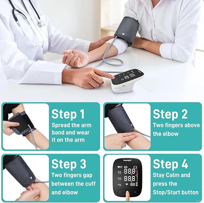 huangirl Upper Arm Blood Pressure Monitor, Blood Pressure Monitors for Home Use, Talking Automatic Blood Pressure Monitor LED Color Screen Large BP Cuff 8.7-17 Inche for 2 Users