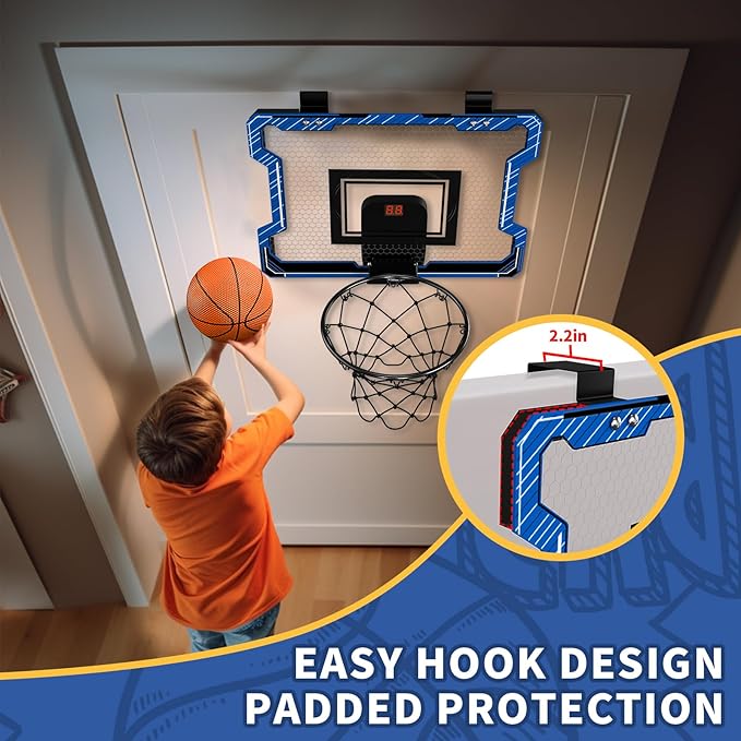 Mini Basketball Hoop Indoor with Scoreboard, Door Basketball Hoop with 3 Balls & Inflator, Basketball Toy Gifts for Kids Boys Girls Teens Adults, Suit for Bedroom/Office/Outdoor/Pool, Blue