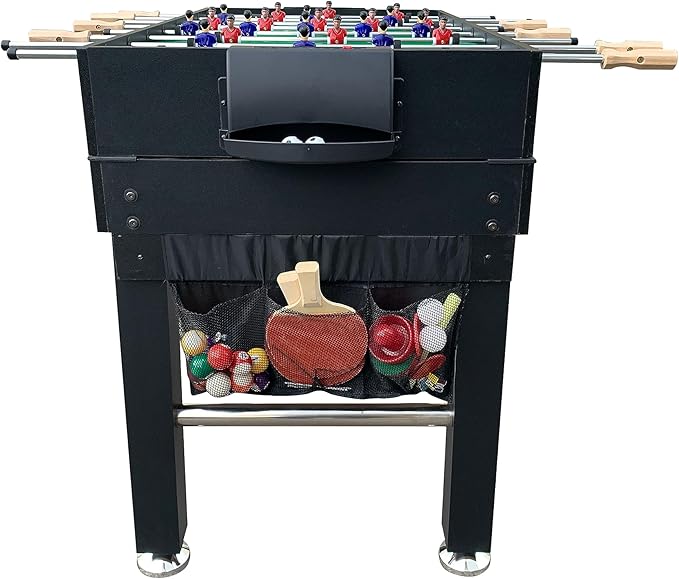 KICK Quad 48″ 4-in-1 Multi Game Table - Combo Game Table Set - Foosball, Billiards/Pool, Glide Hockey and Table Tennis for Home, Game Room, Friends and Family!