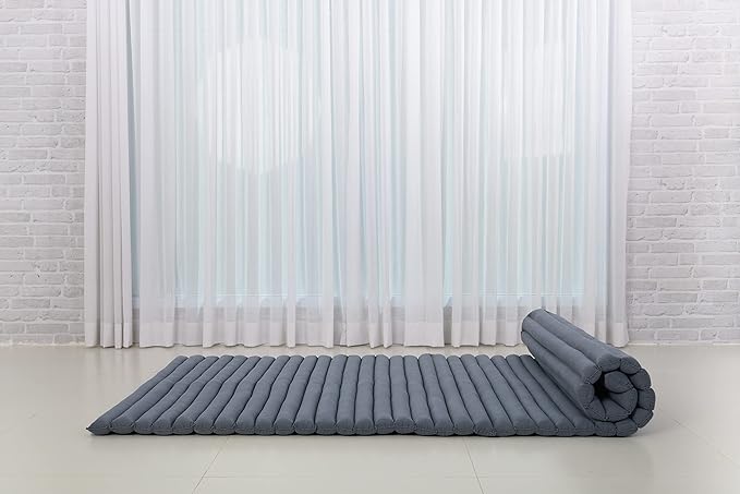 Leewadee - Kapok Roll Mat – Handcrafted Folding Sleep & Relaxation Mattress from Thailand, Ideal as Guest Bed, Camping Mat, Yoga Mat or Traditional Futon, 75 x 39 inches, Anthracite