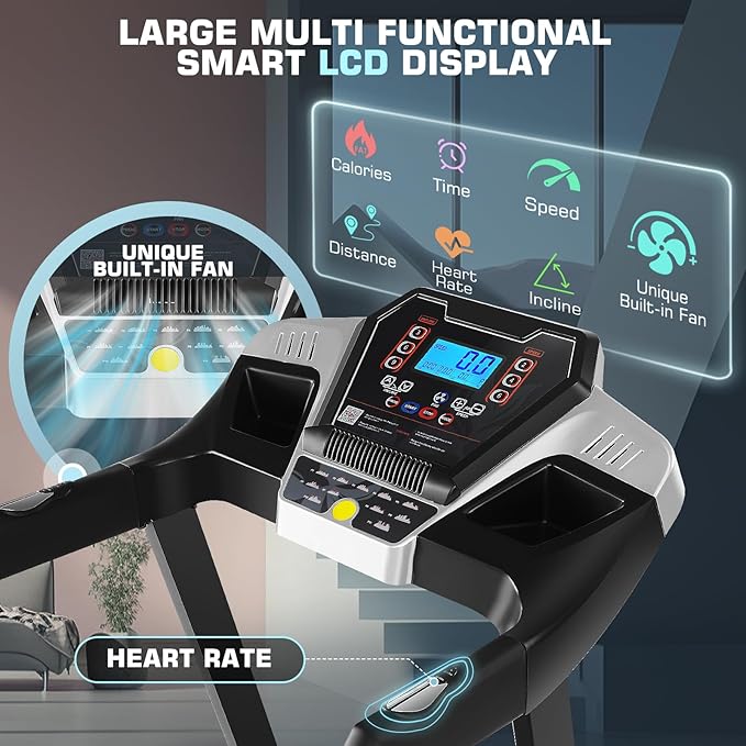 Treadmill with 15% Auto Incline, FUNMILY 3.25HP Heavy Duty Treadmill for Home, 300 lb Weight Capacity Folding Running Machine, Smart App Control/Shock Absorption/Bluetooth Speaker/Large LED Display