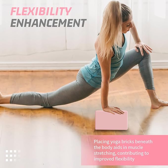 Biguphate Yoga Blocks 2 Pack, EVA Foam Yoga Block Supportive Latex-Free, Non-Slip Exercise Blocks, Yoga Accessories for Pilates, Meditation, Balance, Stretching and Deep Poses