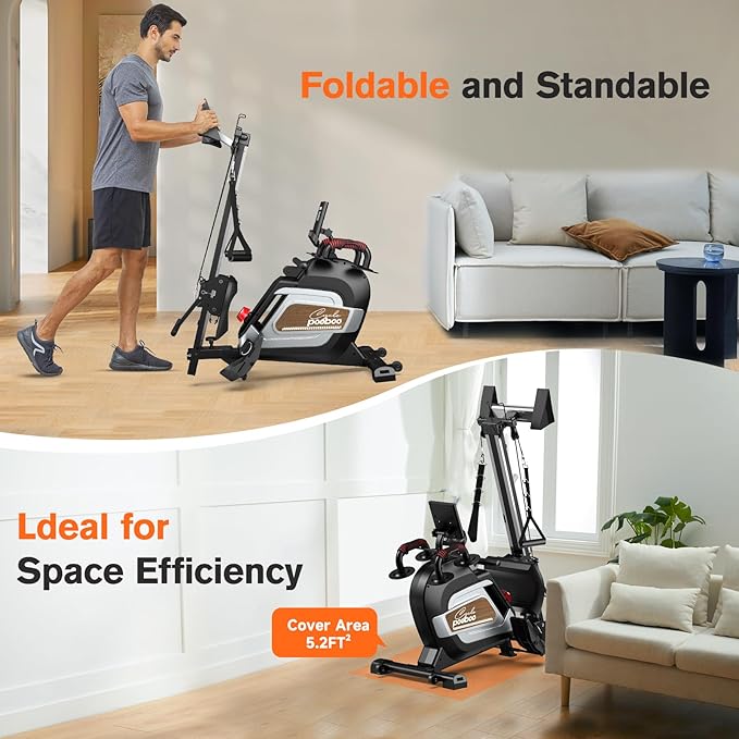 Pooboo Magnetic Rowing Machine 360 LB Weight Capacity, folding rower with Combination Strength exercise, Tablet Holder and Comfortable Seat Cushion, Rower for Home Use
