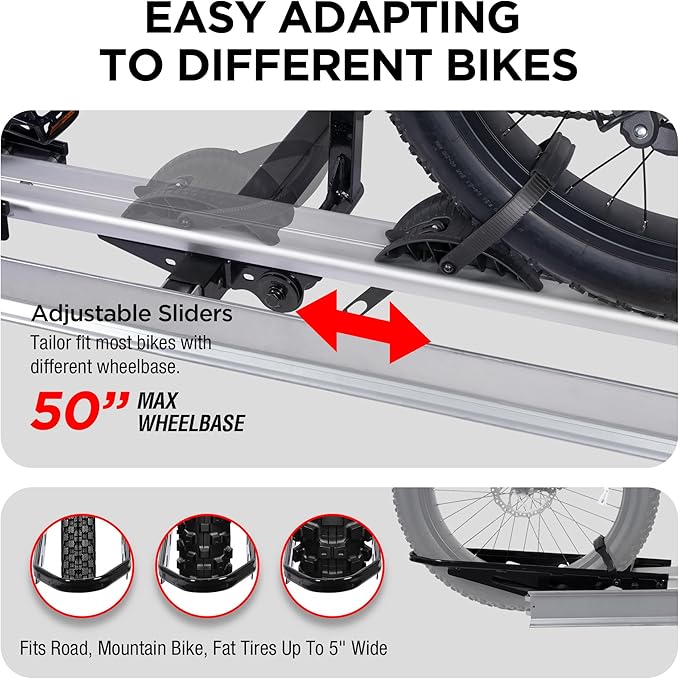 Young Hitch Single 1 Bike Rack with Ramp,100 lbs Capacity E-Bike Carrier Rack for Cars Trucks SUVs Minivans RV, Trailer, Mount Platform Style, Fits Up to 5’’ Fat Tire Bicycle for 2 inch Receiver
