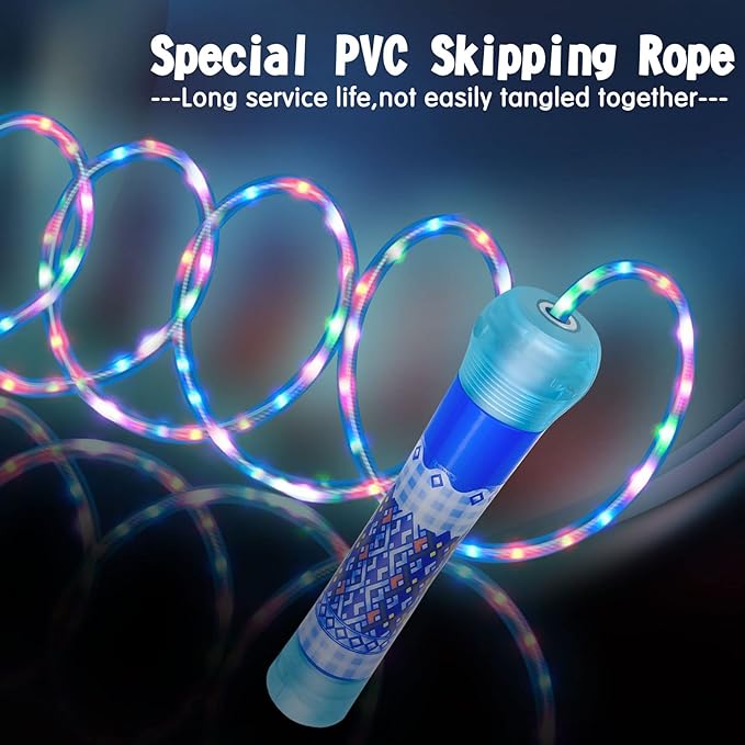 Led Jump Rope for Girls Kids -Glowing Jump Ropes Flashing Colorful Exercise Skipping rope Light Up Luminous Adjustable Skipping Ropes for Girls Boys Women Fitness Weight Loss