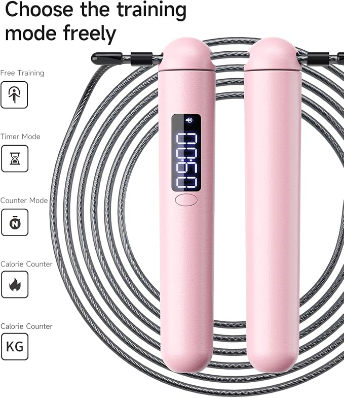 Smart Jump Rope – Customisable Calorie, Count and Time Settings Jump Ropes, Adjustable Steel Wire Skipping Rope with LED Display, for Men Women Fitness and Workout