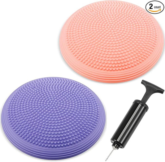 Libima 2 Pcs Wobble Cushion with Inflation Pump Wiggle Seat Flexible Sensory Seating Balance Disc Board for Men Women Physical Exercise Improving Posture Home Office